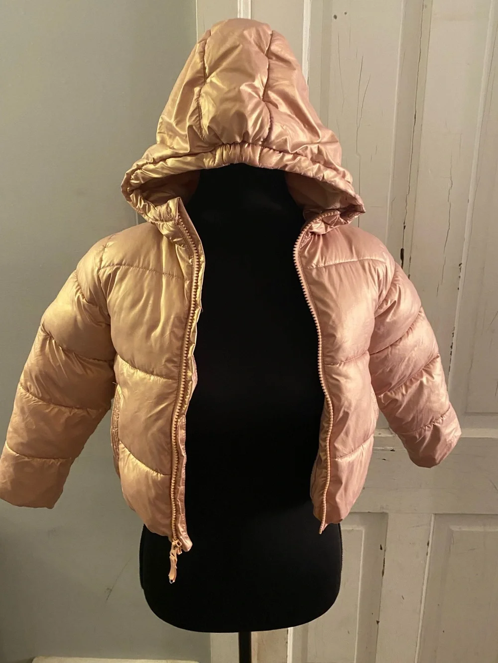 Swiss Tech Girls' Hooded Puffer Jacket - Rose Gold Shine